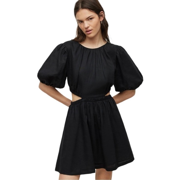 All Saints Colette Linen Mini Dress in Black 10 - Picture 2 of 10